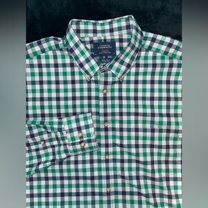 Charles Tyrwhitt Weekend Shirt Mens XL Green Gingham Check Button Down Non Iron